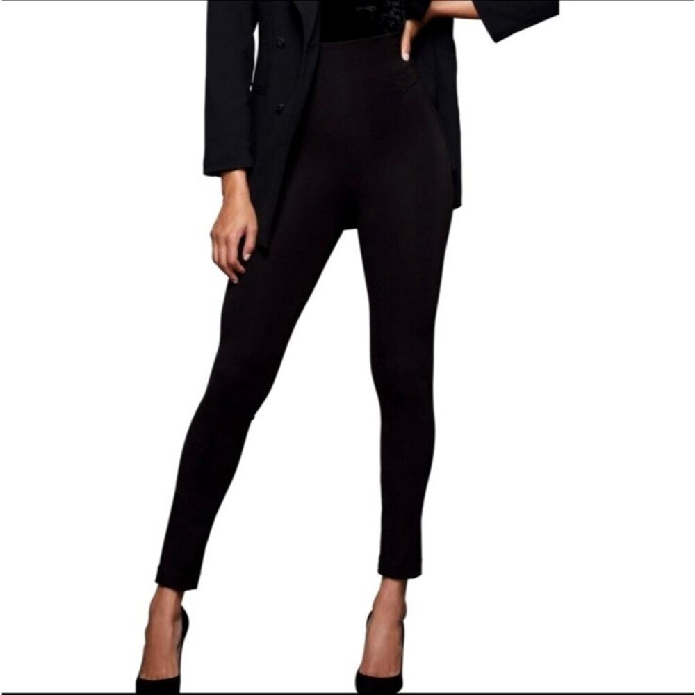 Good American Boss Pants Black Ponte Skinny High Rise Stretch Ankle Zipper Sz 2